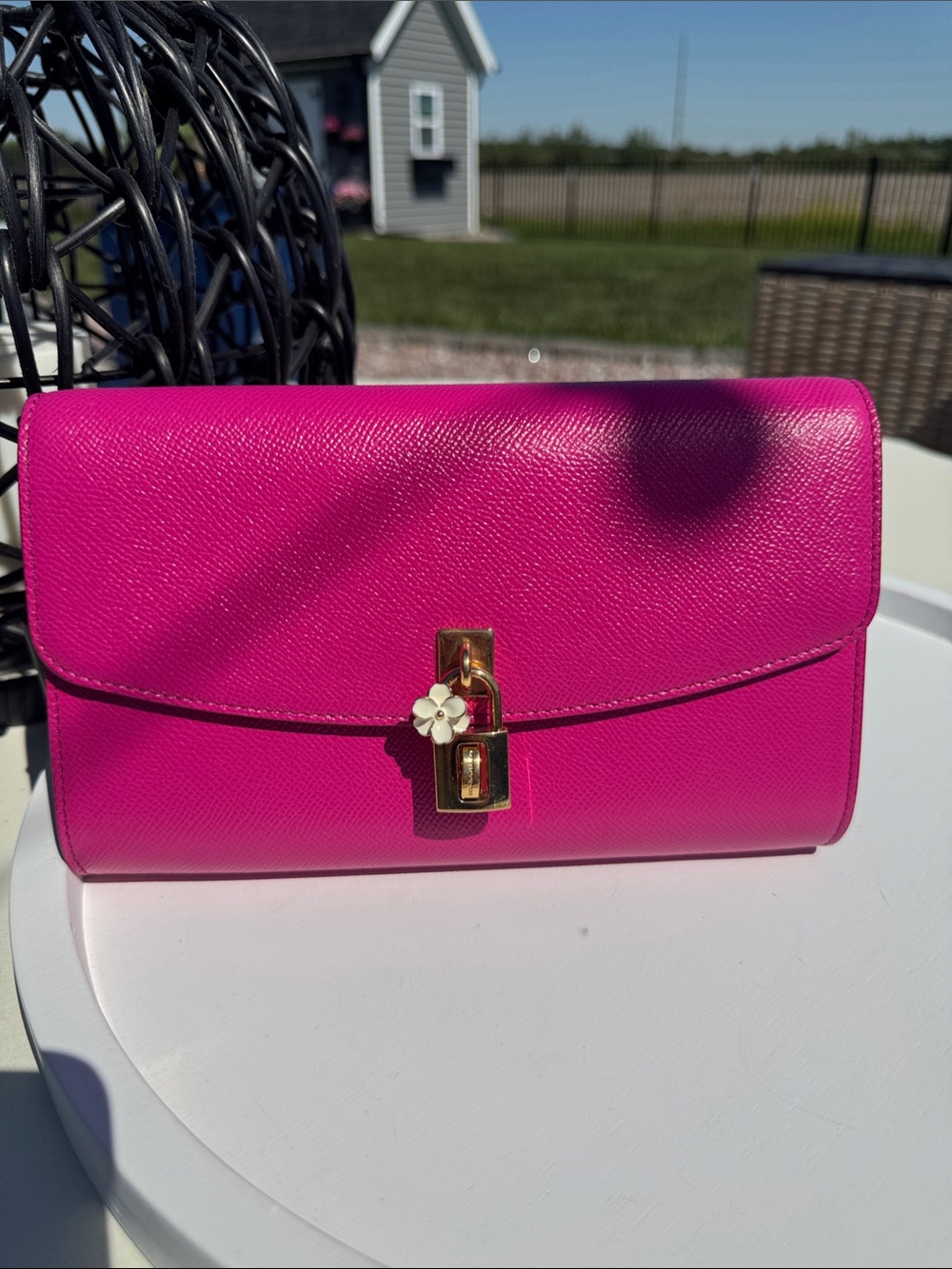 Dolce & Gabbana Pink Leather Clutch with Gold Lock